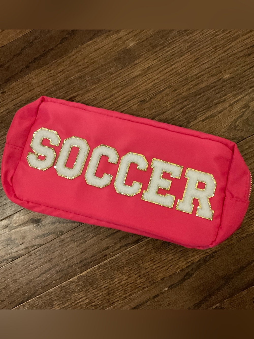 Pink 'SOCCER' Cosmetic Pouch